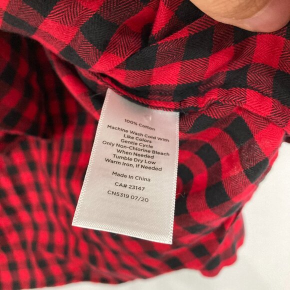 Talbots size 1X Petite Red Black Gingham Plaid Cotton Preppy Button Down - Picture 7 of 9